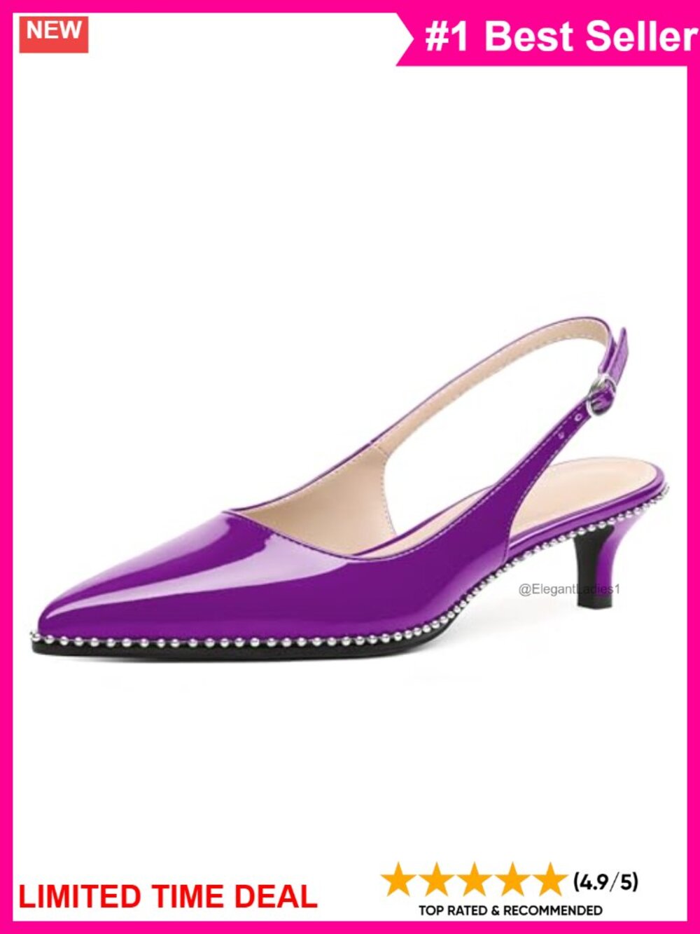 Slingback Kitten Heels Beaded Pointed Toe Pumps Dress Shoes